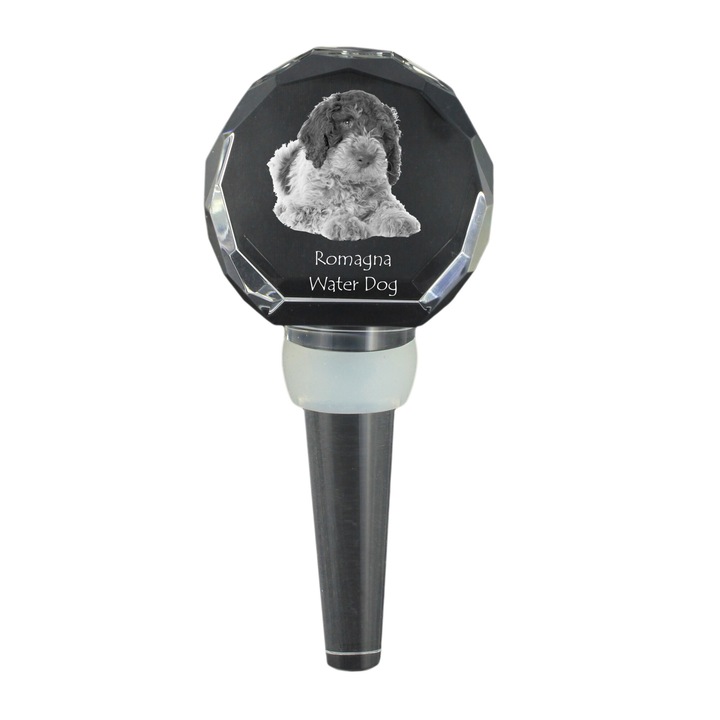 Dop de sticla din cristal, Art-Dog, Romagna Water Dog, personalizat cu fotografie, 10.3cm