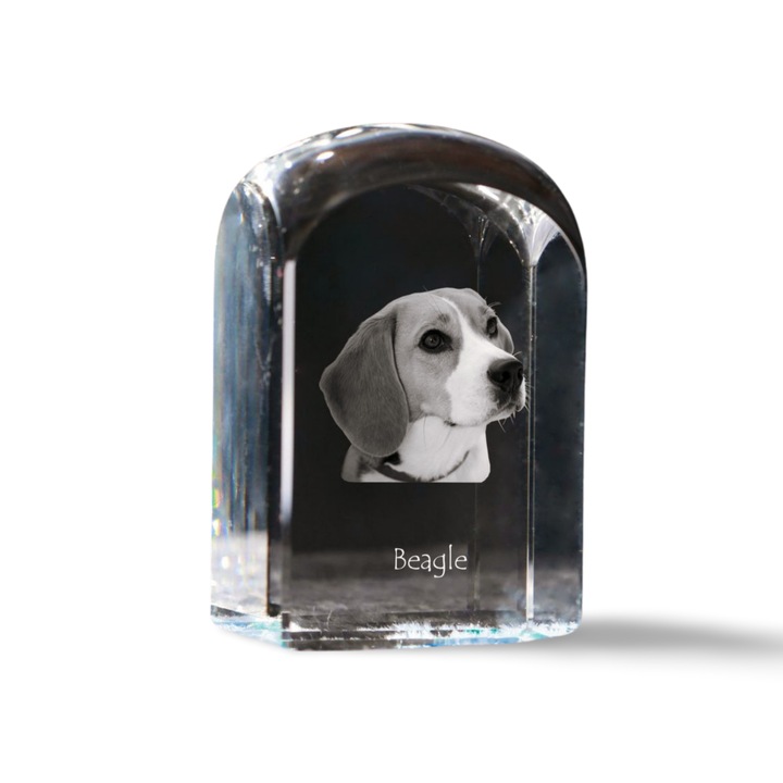 Kristály papírsúly, Art-Dog, fényképpel személyre szabott, 10x6x6cm, átlátszó