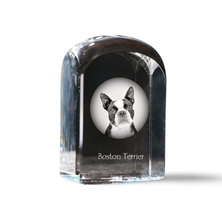 Kristály dísztárgy, Art-Dog, kutyaképpel személyre szabott, 10x6x6cm, átlátszó, Boston Terrier modell