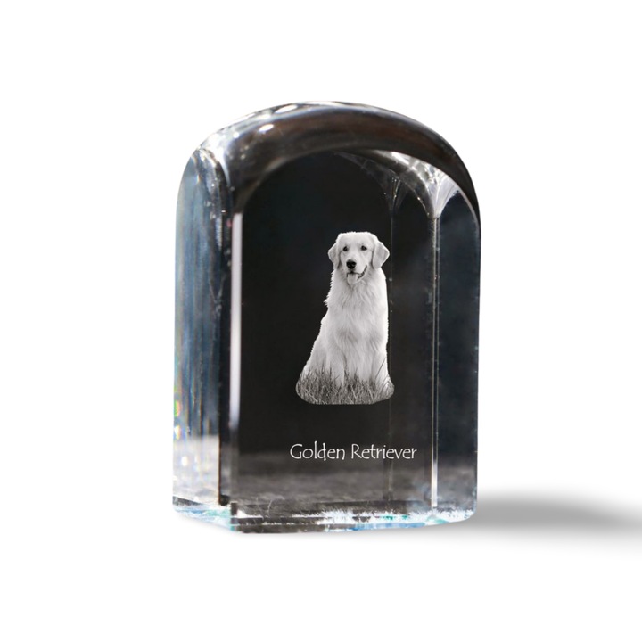 Art-Dog kristály dísztárgy, fényképpel személyre szabott, 10x6x6cm, átlátszó, Golden Retriever modell