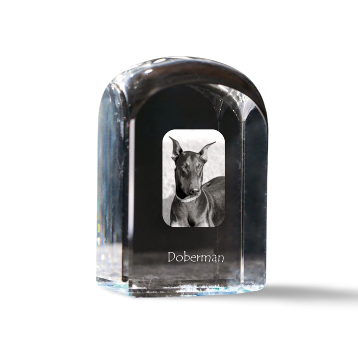 Art-Dog kristály dísztárgy, fényképpel személyre szabott, 10x6x6cm, Doberman modell