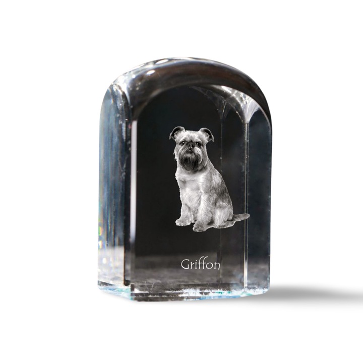 Kristály dísztárgy, Art-Dog, személyre szabott fényképpel, 10x6x6cm, átlátszó, Griffon modell