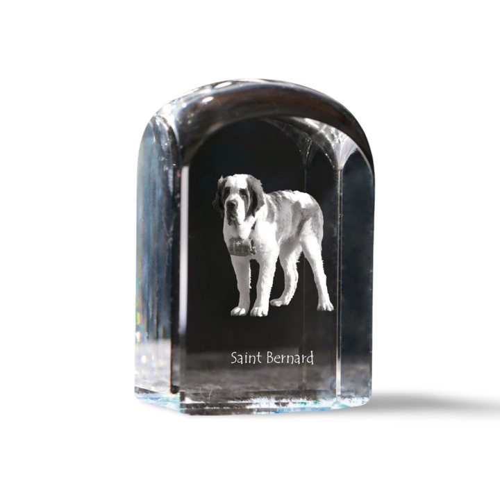 Dekoratív kristály kiegészítő, Art-Dog, fényképpel személyre szabott, 10x6x6cm, átlátszó, Saint Bernard modell