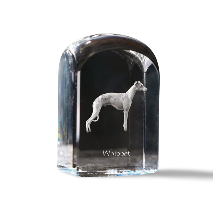 Accesoriu decorativ din cristal, Art-Dog, cu fotografie personalizata, 10x6x6cm, transparent, model Whippet