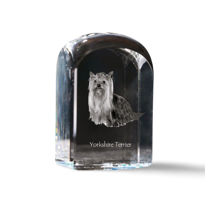 Kristály dísztárgy, Art-Dog, fényképpel személyre szabott, 10x6x6cm, átlátszó, Yorkshire Terrier modell