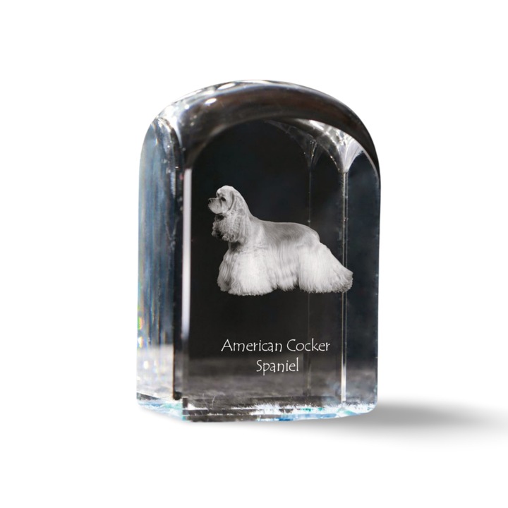 Kristály dekorációs kiegészítő, Art-Dog, személyre szabott gravírozással, 10x6x6cm, átlátszó, Amerikai Cocker Spániel