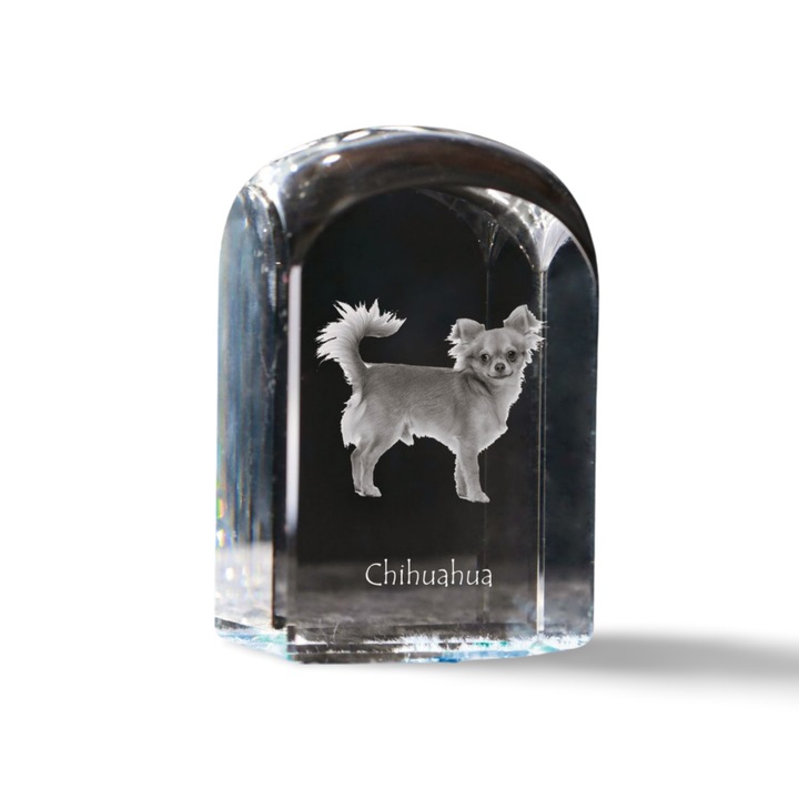 Art-Dog kristály díszkiegészítő, személyre szabott gravírozással, 10x6x6cm, átlátszó, Chihuahua modell