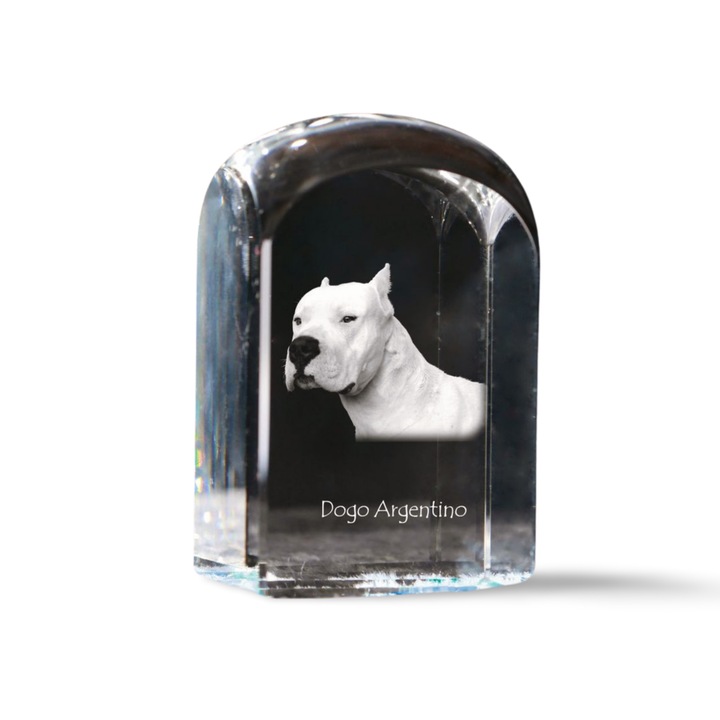 Art-Dog kristály dekoratív kiegészítő, személyre szabott gravírozással, 10x6x6cm, átlátszó, Dogo Argentino modell