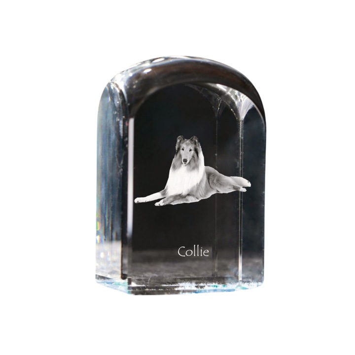Kristály dísztárgy, Art-Dog, személyre szabott gravírozással, 10x6x6cm, Collie modell