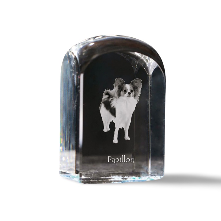 Kristály díszítő kiegészítő, Art-Dog, fényképpel személyre szabott, 10x6x6cm, átlátszó, Papillon modell