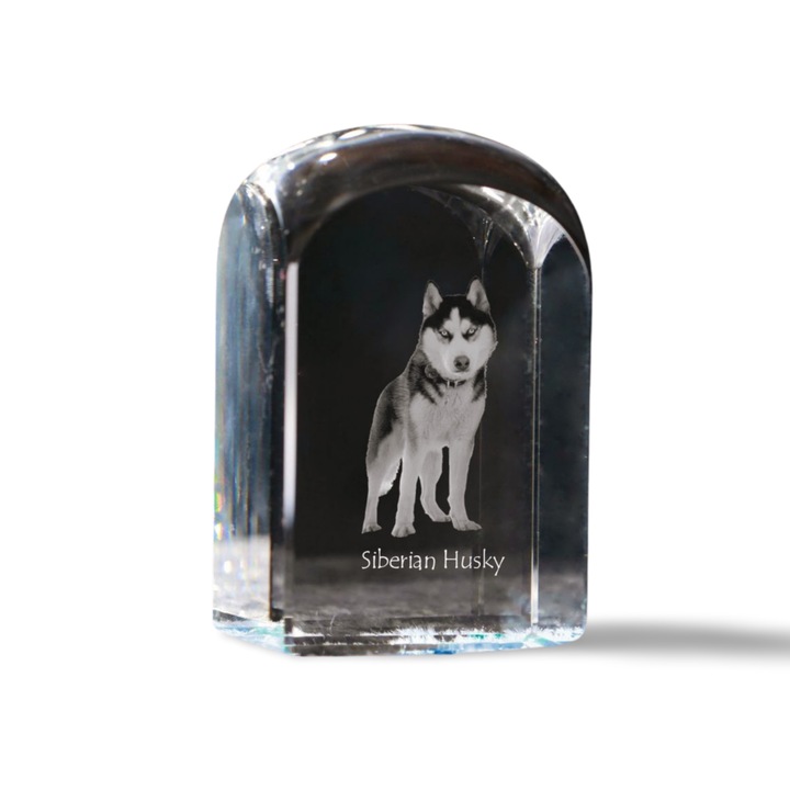 Art-Dog kristály dekorációs kiegészítő, személyre szabott gravírozással, 10x6x6cm, átlátszó, szibériai husky modell