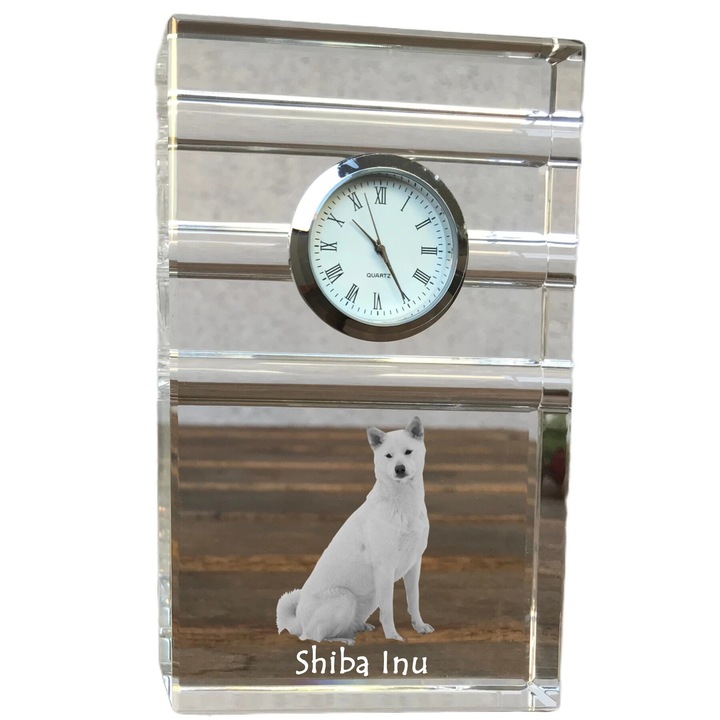 Ceas decorativ Art-Dog, cristal optic, personalizabil cu foto, 14x8.6x2.4 cm
