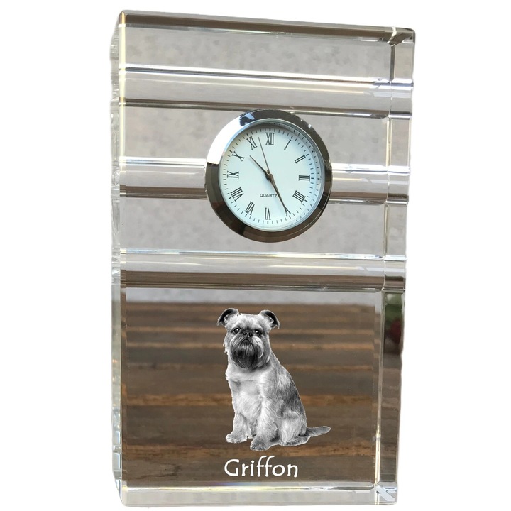 Ceas decorativ din cristal Art-Dog, cu fotografie personalizata, 14x8.6x2.4cm, animal de companie