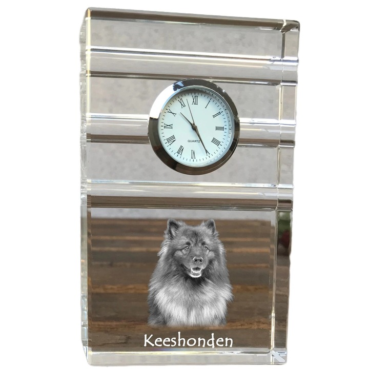 Ceas de birou personalizat, Art-Dog, cristal optic, gravura animal, 14x8.6x2.4 cm