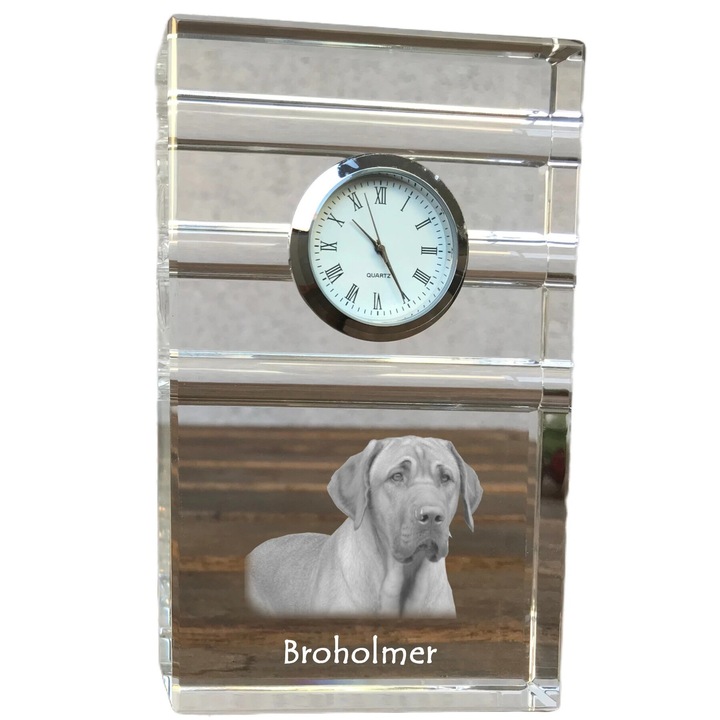 Ceas de birou personalizat, Art-Dog, cristal optic, gravura animal, 14x8.6x2.4cm