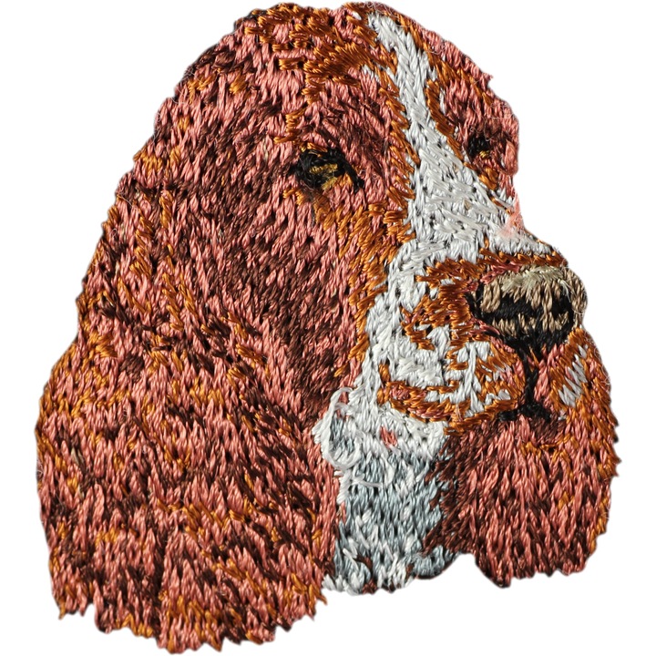 Ecuson brodat in forma de English Springer Spaniel, Art-Dog, poliester, pentru cusut
