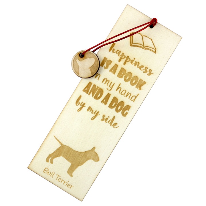 Semn de carte personalizabil Art-Dog, silueta caine, lemn de mesteacan, 5x15 cm