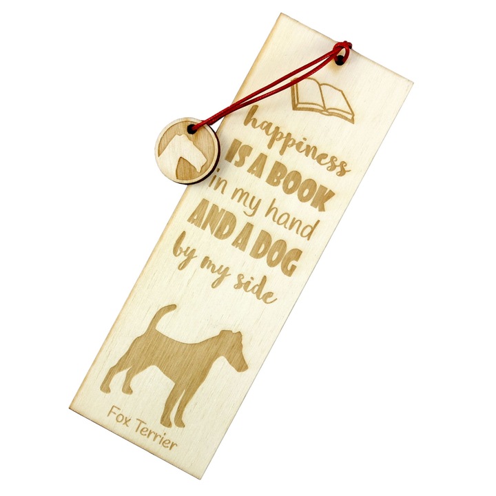 Semn de carte personalizabil, Art-Dog, silueta caine, lemn de mesteacan, 5x15 cm