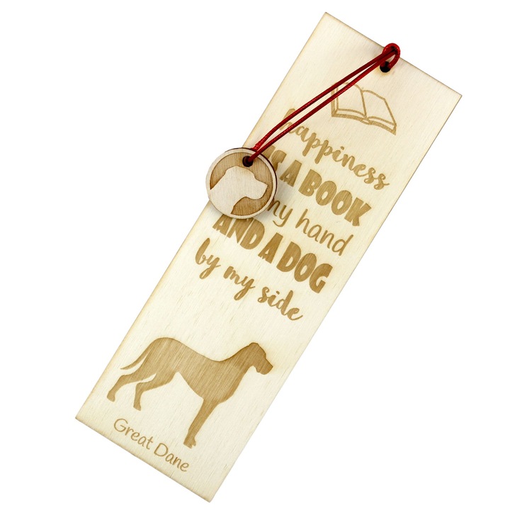 Semn de carte personalizabil Art-Dog, silueta caine, lemn de mesteacan, 5x15 cm
