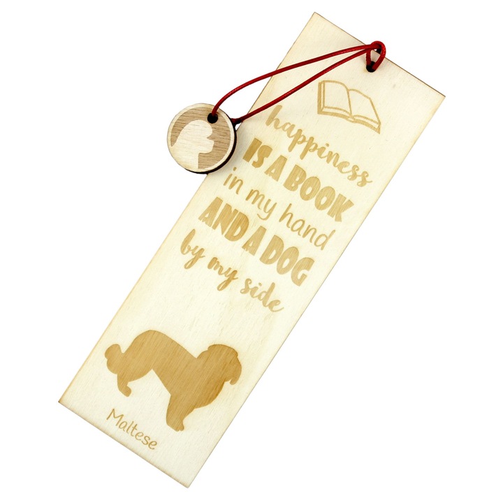 Semn de carte personalizabil, Art-Dog, silueta caine, lemn de mesteacan, 5x15 cm