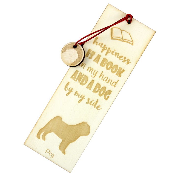 Semn de carte Art-Dog, design caine, Pug, lemn, 5x15 cm