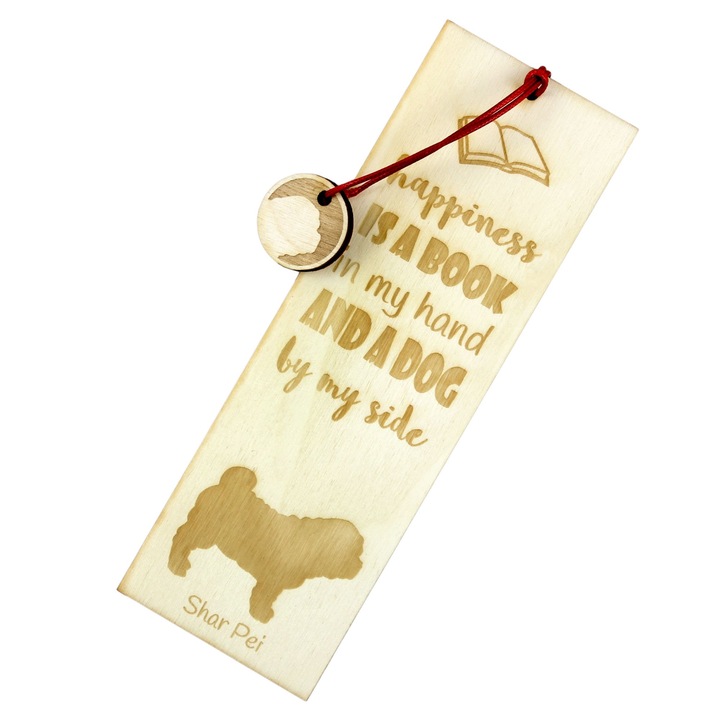 Semn de carte Art-Dog, design caine, Shar Pei, lemn, 5x15 cm