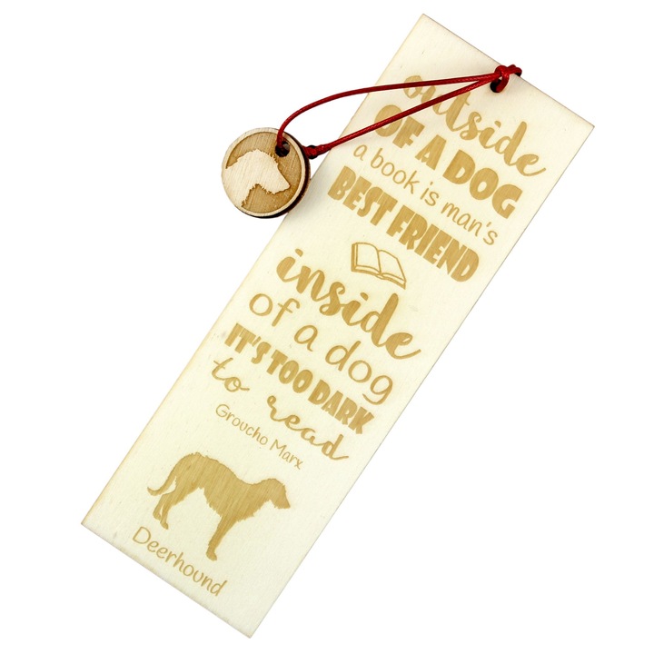 Semn de carte Art-Dog, design caine, Deerhound, lemn, 5x15 cm