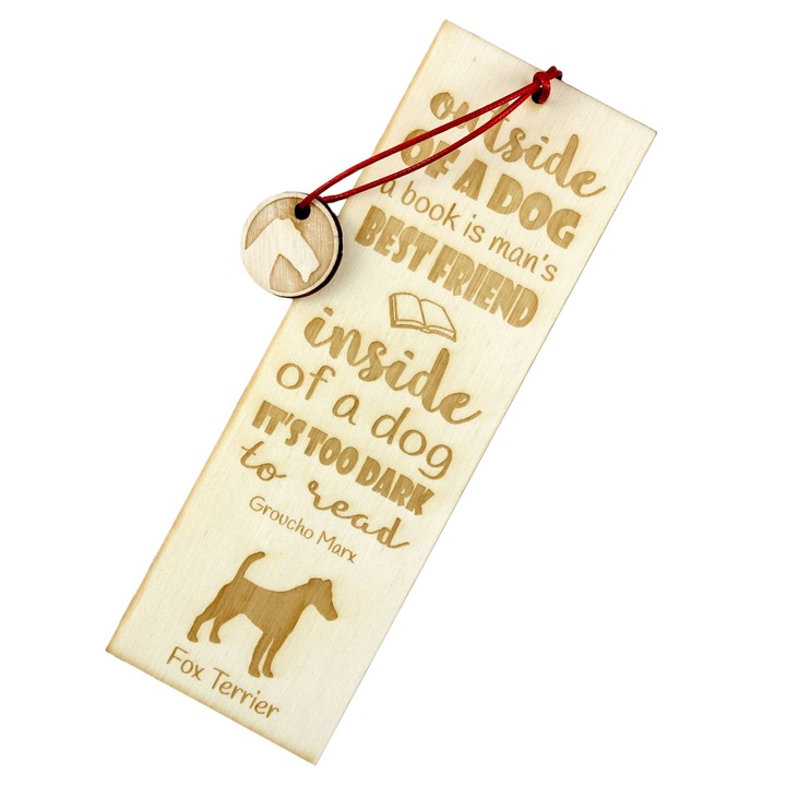 Semn de carte din lemn cu silueta caine, Art-Dog, personalizabil, 5x15 cm
