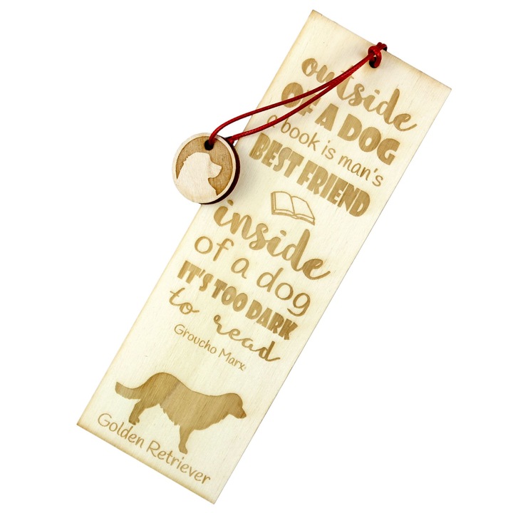 Semn de carte Art-Dog, design caine, Golden Retriever, lemn, 5x15 cm