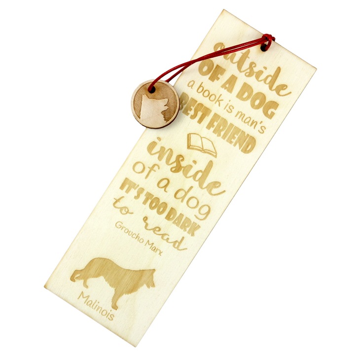 Semn de carte Art-Dog, design caine, Malinois, lemn, 5x15 cm
