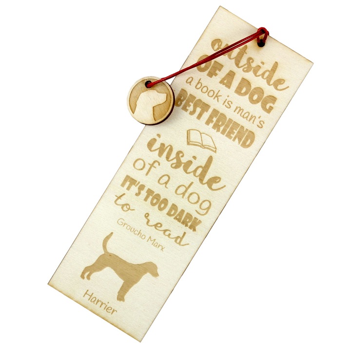 Semn de carte Art-Dog, design caine, Harrier, lemn, 5x15 cm