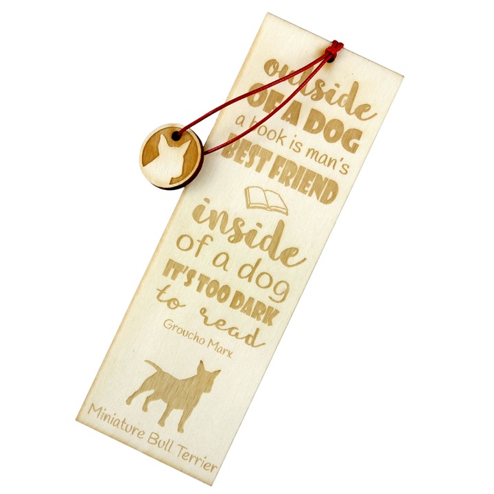 Semn de carte Art-Dog, design caine, Miniature Bull Terrier, lemn, 5x15 cm