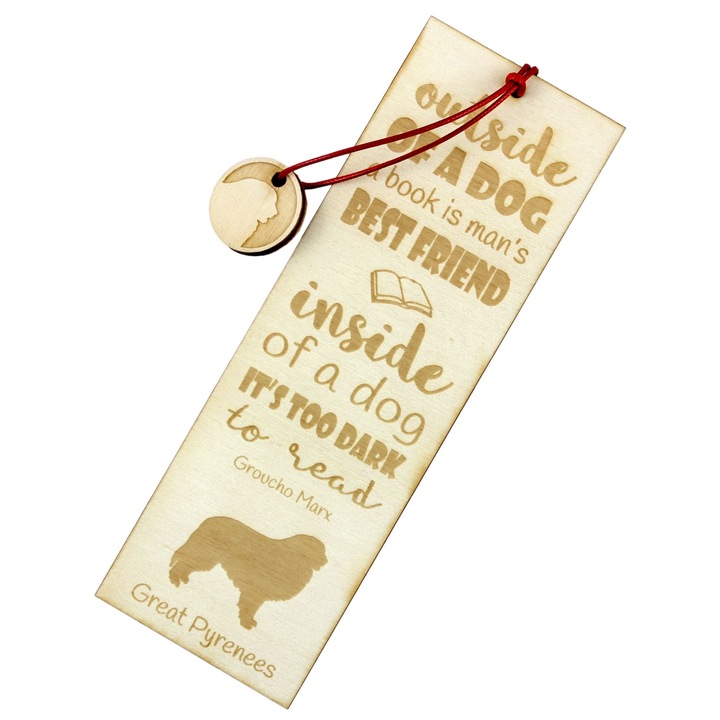 Semn de carte Art-Dog, design caine, Great Pyrenees, lemn, 5x15 cm