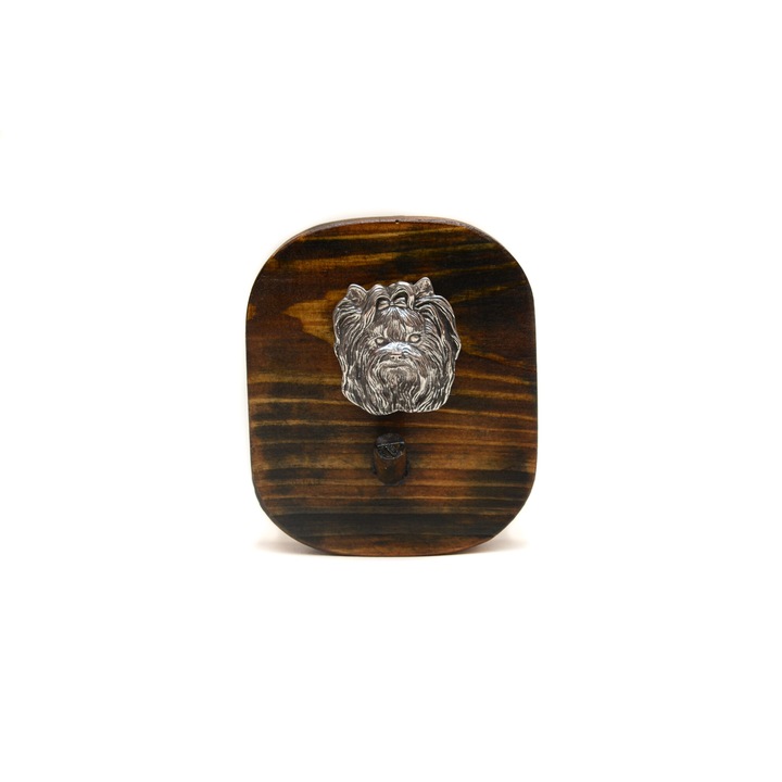 Ezüstözött Art-Dog Yorkshire terrier medál, fa/cink, 10x8,7 cm