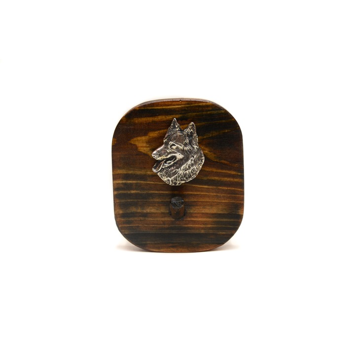 Cuier Art-Dog Belgian Shepherd, lemn de pin, decor argintat, 10x8.7cm