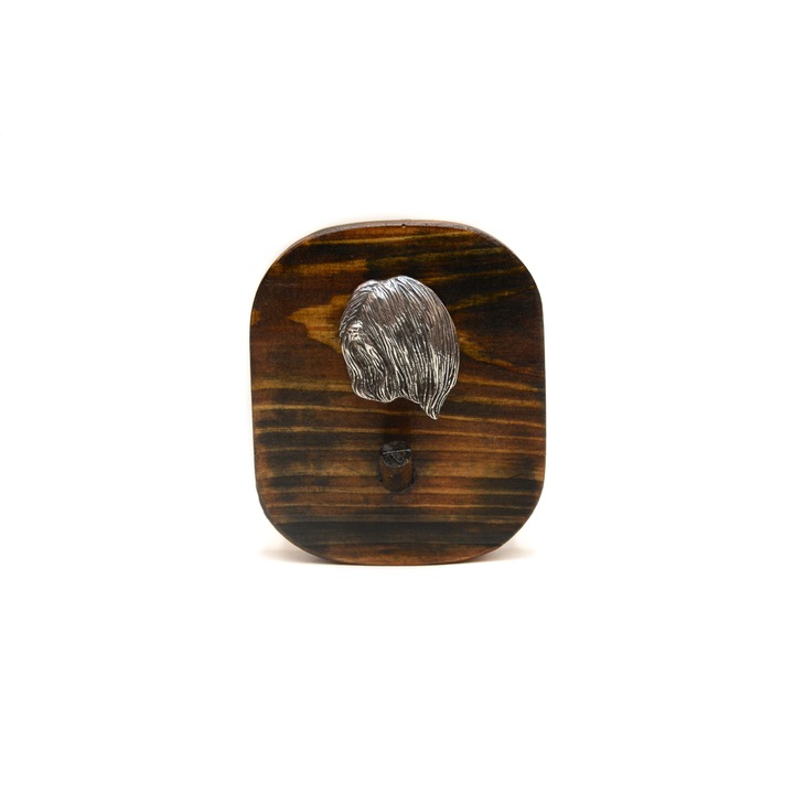 Art-Dog Lhasa Apso fogas, fenyőfa, ezüst díszítés, 10x8,7cm