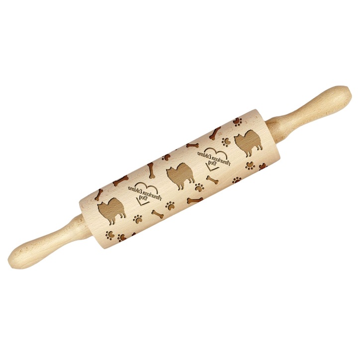 Sucitoare Art-Dog, gravura American Eskimo, lemn, personalizabila, 5.8x20x40cm