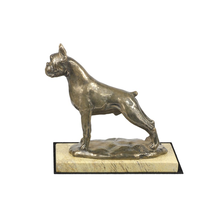 Figurina caine Boxer, Art-Dog, bronz turnat la rece, 11.5x21.5cm, baza piatra bej