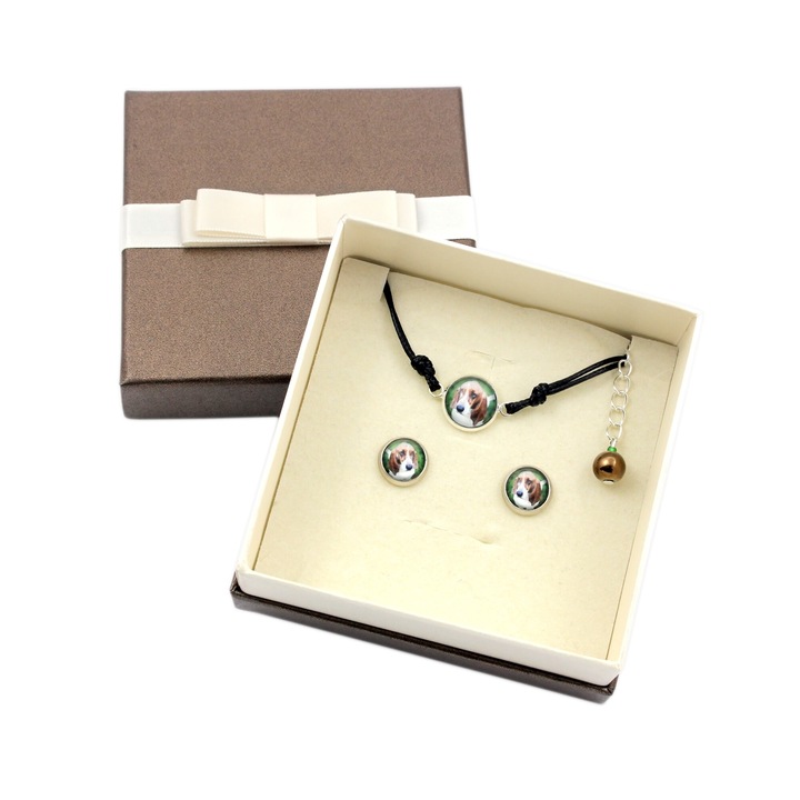 Set bijuterii Art-Dog cu fotografii personalizate, cercei cu diametru 10mm, bratara ajustabila 16-18.5cm, argint hipoalergenic.