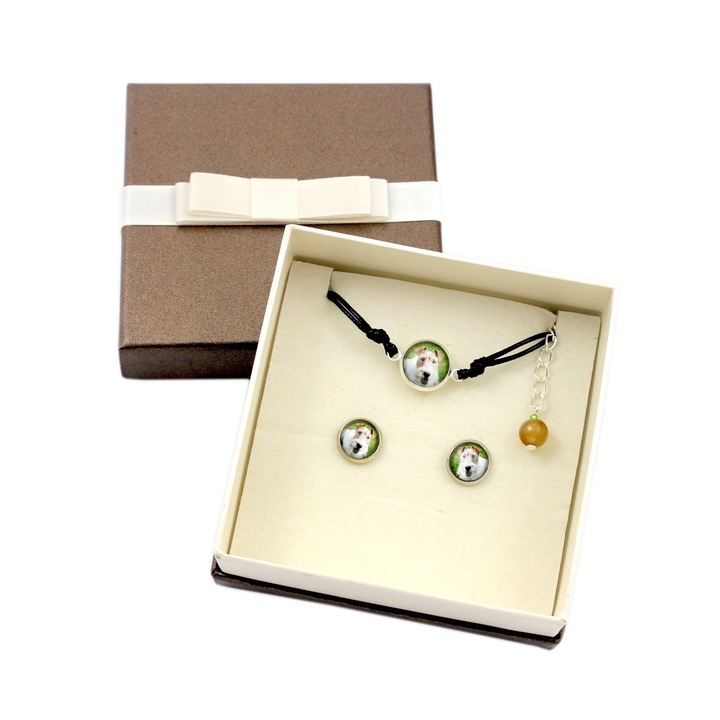 Set bijuterii Art-Dog, cercei cu diametru 10mm, bratara ajustabila 16-18.5cm, hipoalergenic, cutie cadou