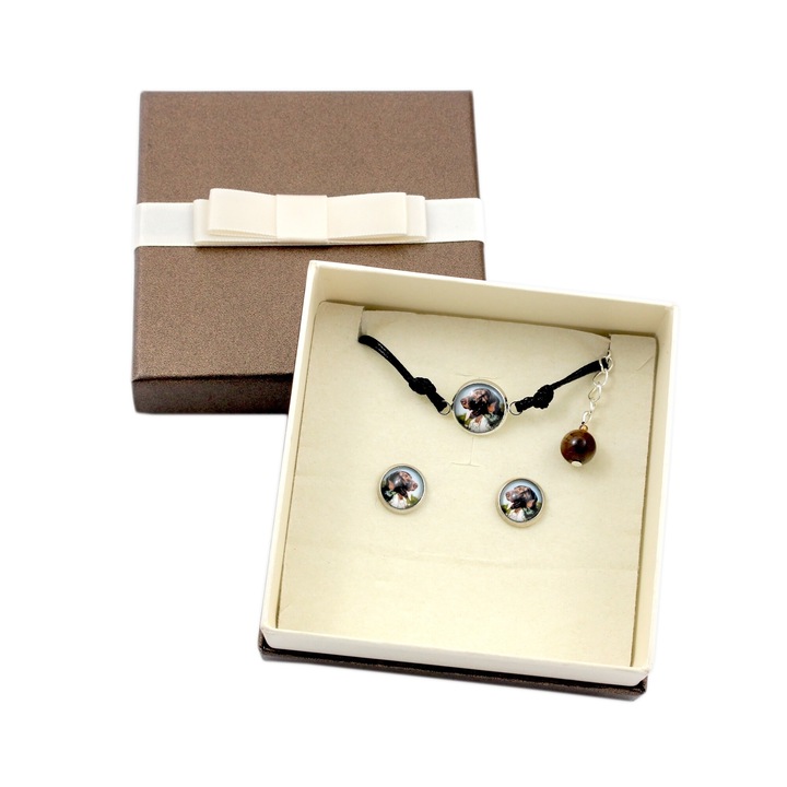 Set bijuterii Art-Dog, cercei cu diametru 10mm, bratara ajustabila 16-18.5cm, hipoalergenic