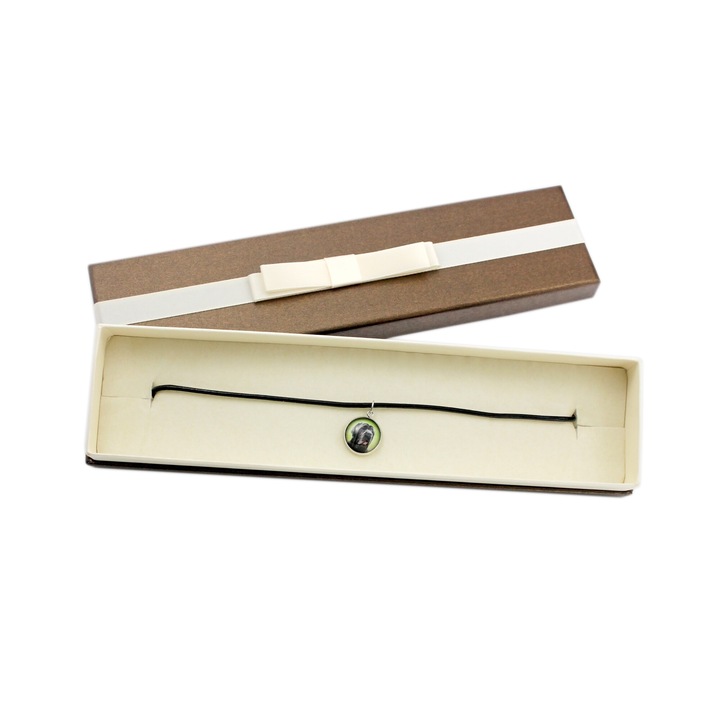 Colier handmade cu pandantiv rotund, Art-Dog, argintiu, 50cm, personalizare disponibila