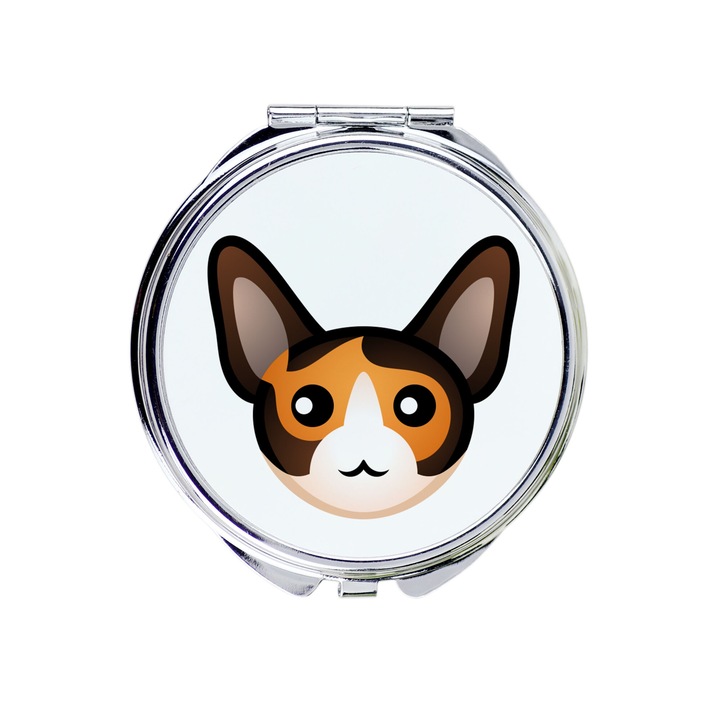 Oglinda de buzunar Art-Dog, colectia Cornish Rex, design cu fata de pisica, 5.5cm