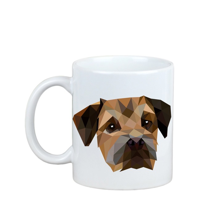 Cana Art-Dog Border Terrier, ceramica, 300ml, rezistenta la microunde, alb