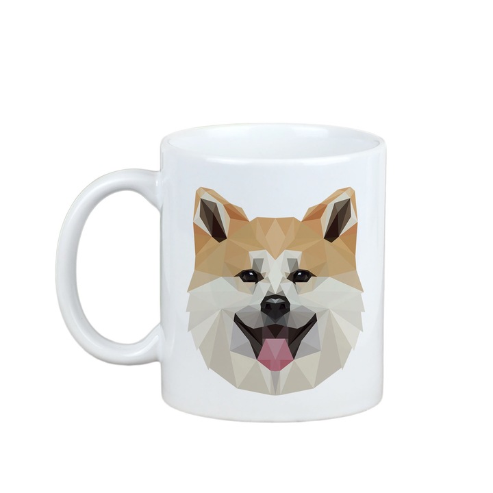 Cana Art-Dog Akita Inu, ceramica, 300ml, rezistenta la microunde, alb
