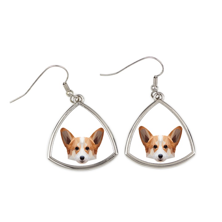 Cercei Pembroke Welsh Corgi Art-Dog, motiv caine geometric, 4x2cm