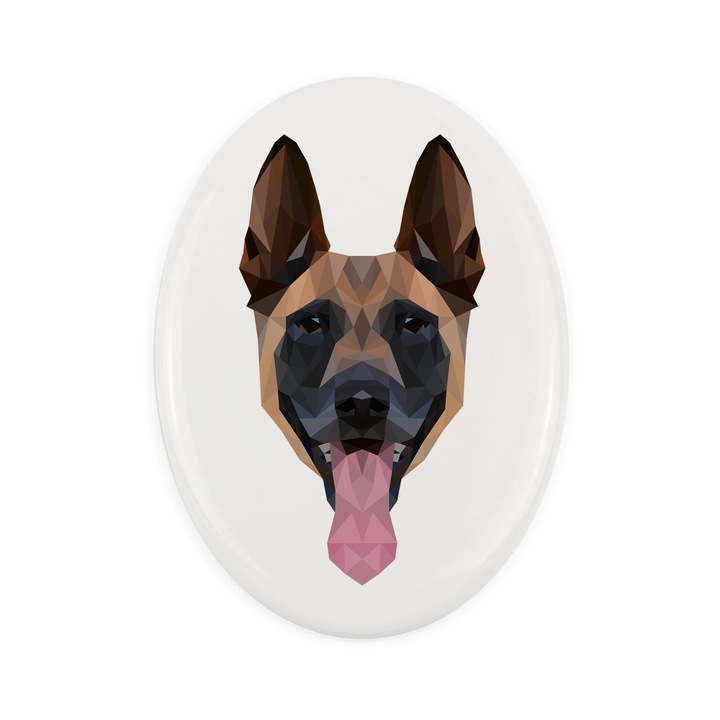 Placa ceramica decorativa Art-Dog, motiv caine Malinois, 15x10cm