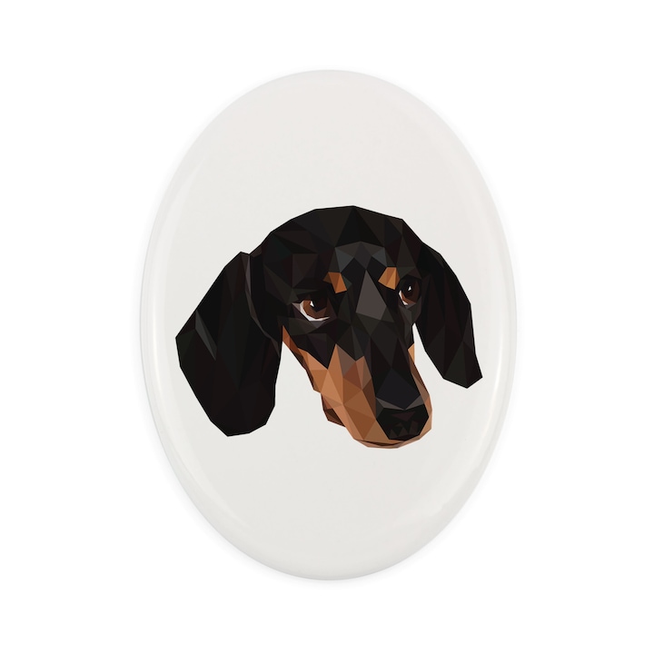 Placa ceramica Art-Dog, design geometric caine, 15x10cm
