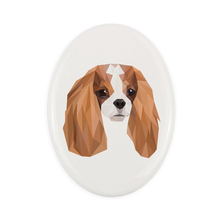Placa ceramica Art-Dog, design geometric caine, 15x10cm