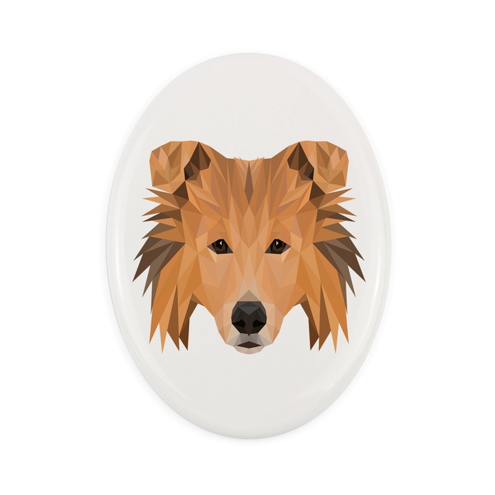 Placa ceramica Art-Dog, design geometric caine, 15x10cm